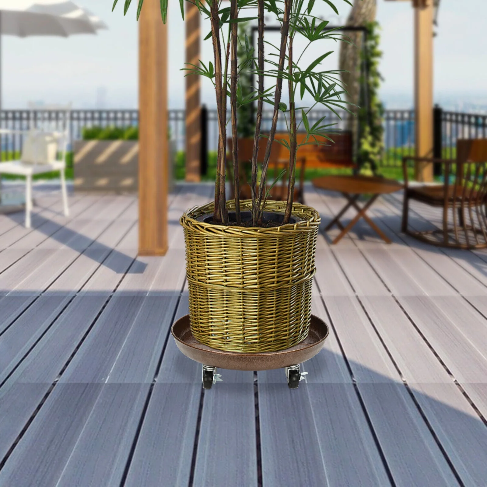 16*4.72in 3Pcs Flowerpot Trays W/ Universal Wheels 16IN Thickened Plant Pot Tray Rack 200-250kg/441-551lbs