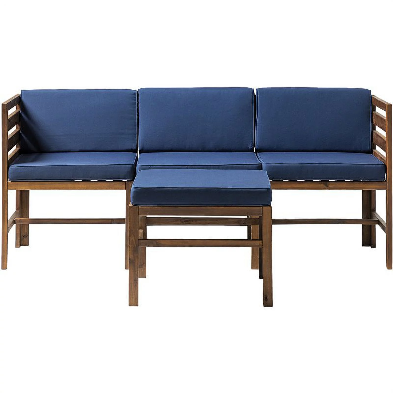 Sanibel 4 Piece Modular Acacia Set with Ottoman in Dark Brown/Navy Blue