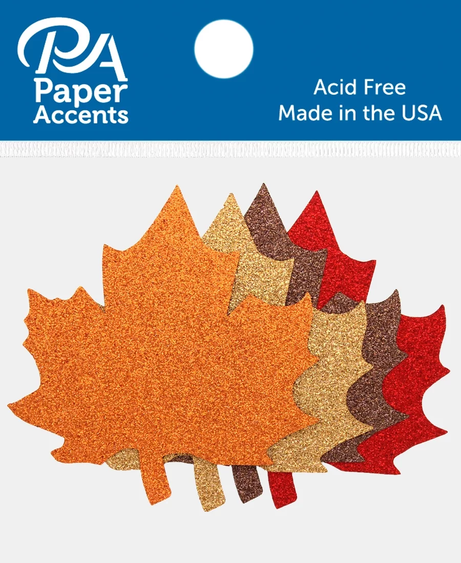 Glitter Shape 8pc Maple Leaf Red,Bronze,Chmpn,Orng