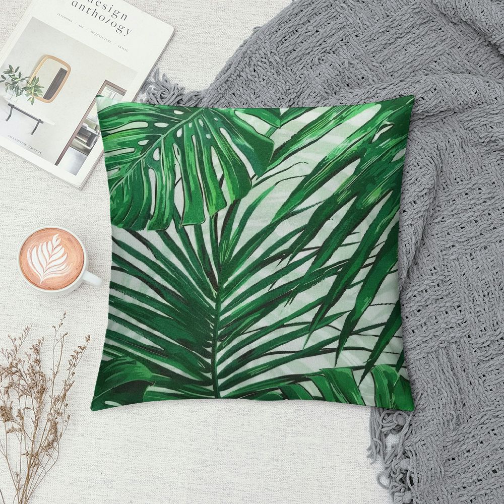 Chilfamy  Throw Pillow Cover Tropical Green Leaves Summer Palm Leaf Hawaii California Tree Jungle Decor Lumbar Pillow Case Cushion for Sofa Couch Bed Queen Size 12x12in