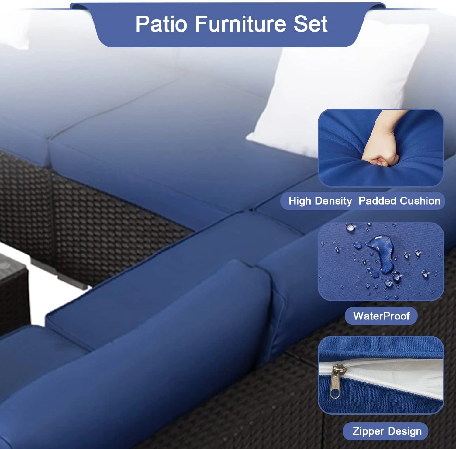 7Pcs Patio Furniture Sets - Patio Sectional Conversation Sofas Black PE Wicker Outdoor Couch Patio Seating with Pillows & Coffee Table  Red