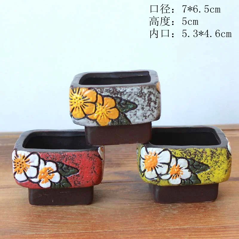 Hand-Painted Korean Style Ceramic Succulent Planter - Small Desktop Plant Pot