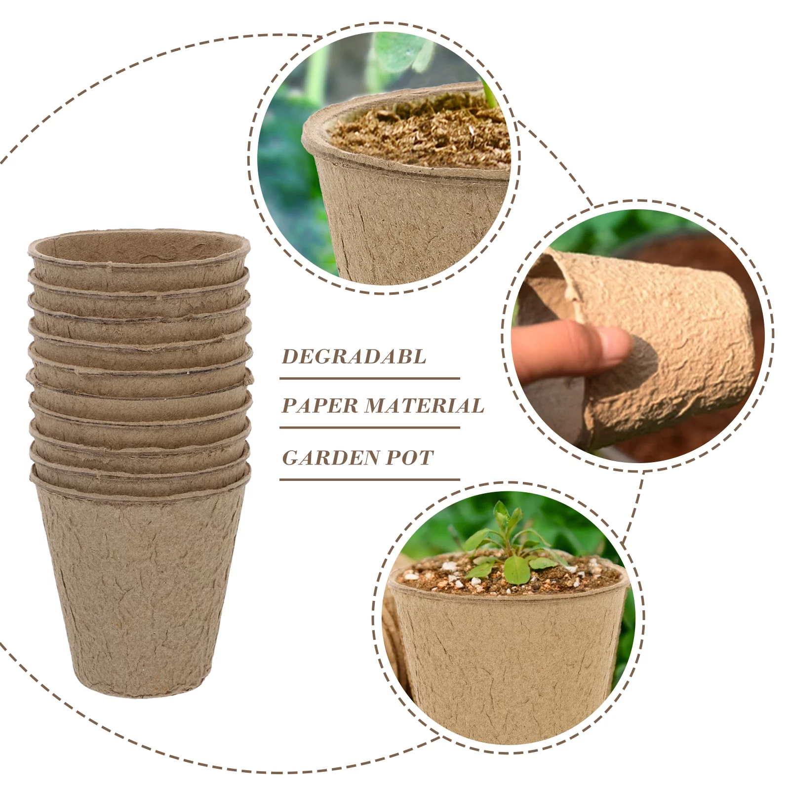 10pcs Planting Starter Paper Pots Biodegradable Flowerpots Garden Flower Pots