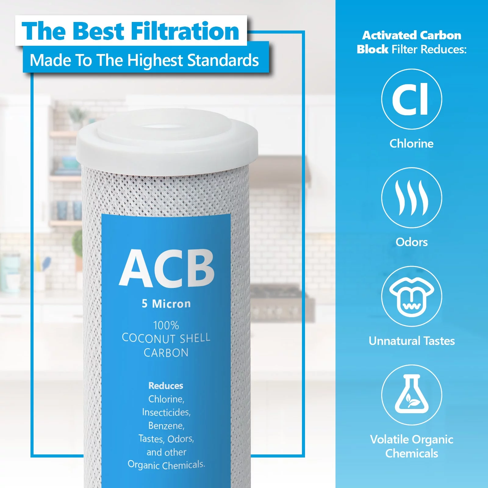 2 Pack Activated Carbon Block ACB – Filter Replacement – 5 Micron, 10 inch Filter – Under Sink and Reverse Osmosis System – Express Water