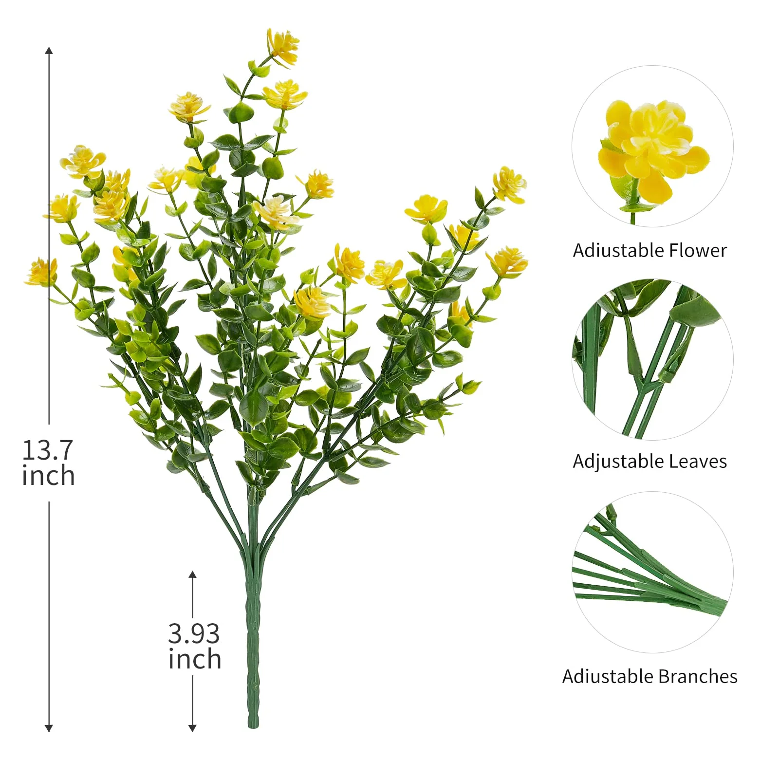 8 Bundles Artificial Flowers Outdoor Fake Flowers , UV Resistant Faux Plastic Greenery Shrubs Plants for Hanging Garden Porch Window Box Spring Decorations(Yellow)