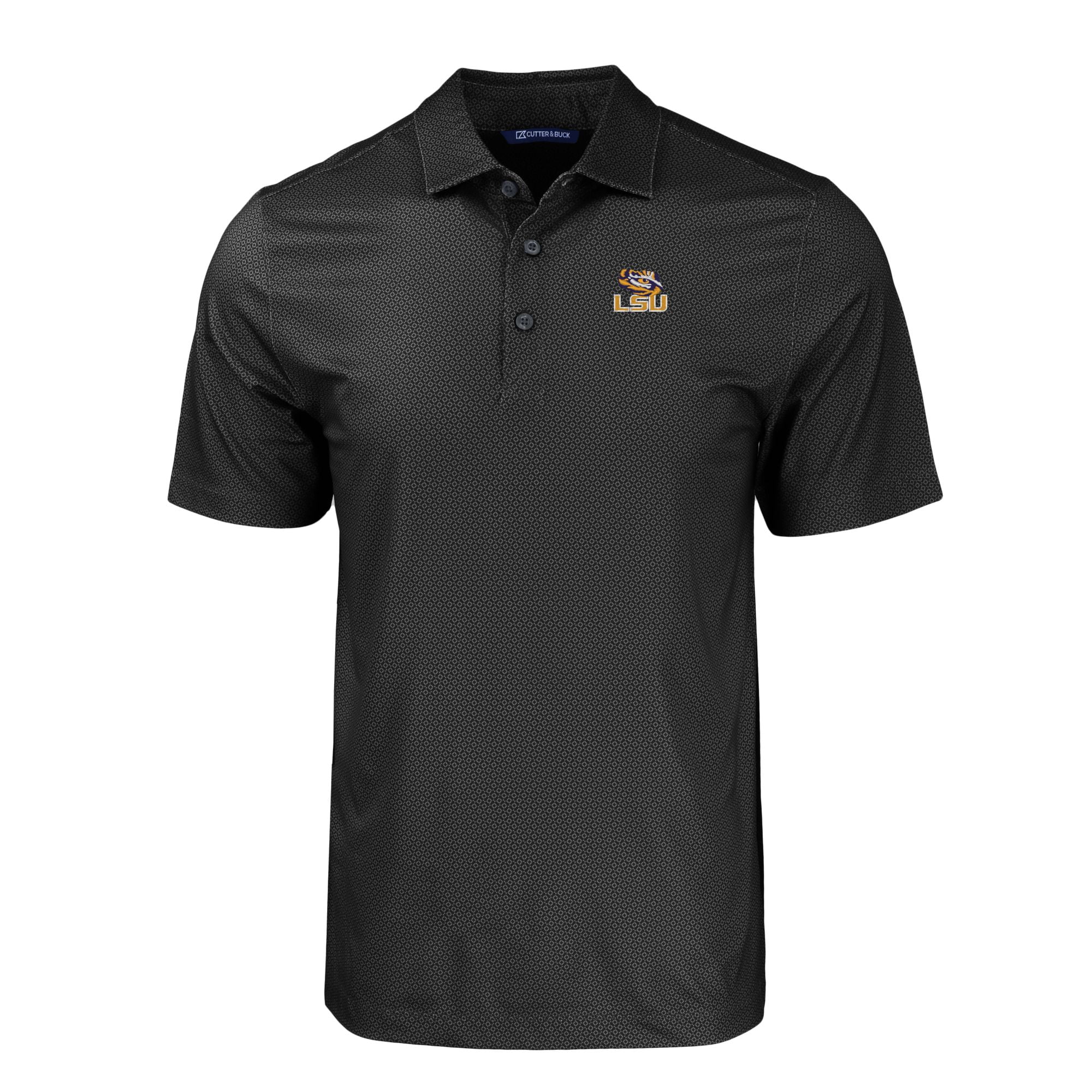 Men's Cutter & Buck Black LSU Tigers Pike Eco Tonal Geo Print Stretch Recycled Polo