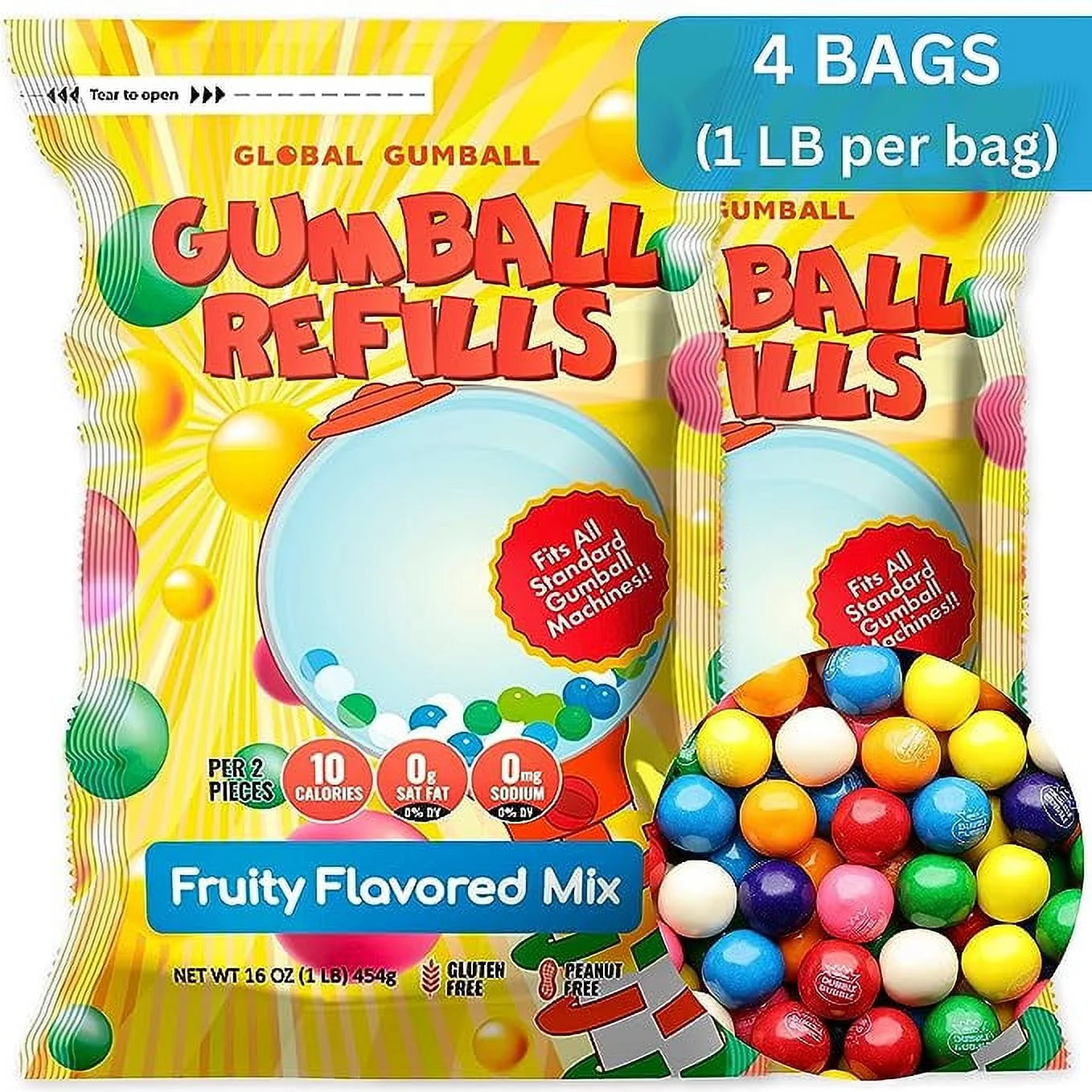 Gumballs for Gumball Machine - 0.5 Inch Mini Gumballs - 4 Lb Bulk Gum Balls for Kids - 7 Flavor Gumball Machine Refills - 1040 Pcs Gumballs Bulk Pack