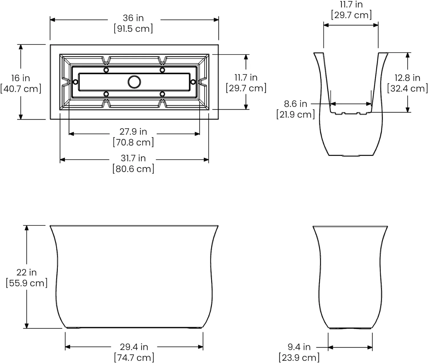 Polyethylene Planter, Neptune Blue, 36X16