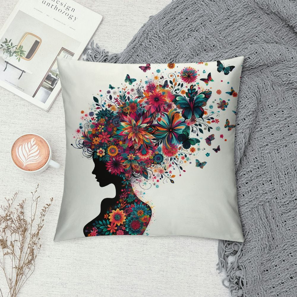 GOSMITH  Watercolor Colorful Purple Beautiful Butterflies Flowers Leaves Women Girl Decorative Throw Pillow Cover Case Home Living Room Bed Sofa Car