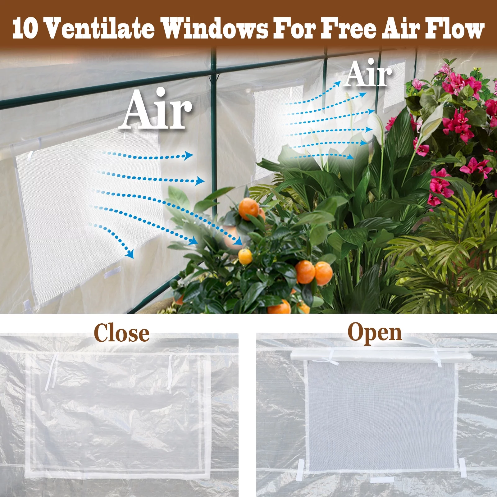 YardGrow Half Transparent Walk-in Plant Greenhouse Heavy Duty Garden Tunnel Tent with ABS Clamps