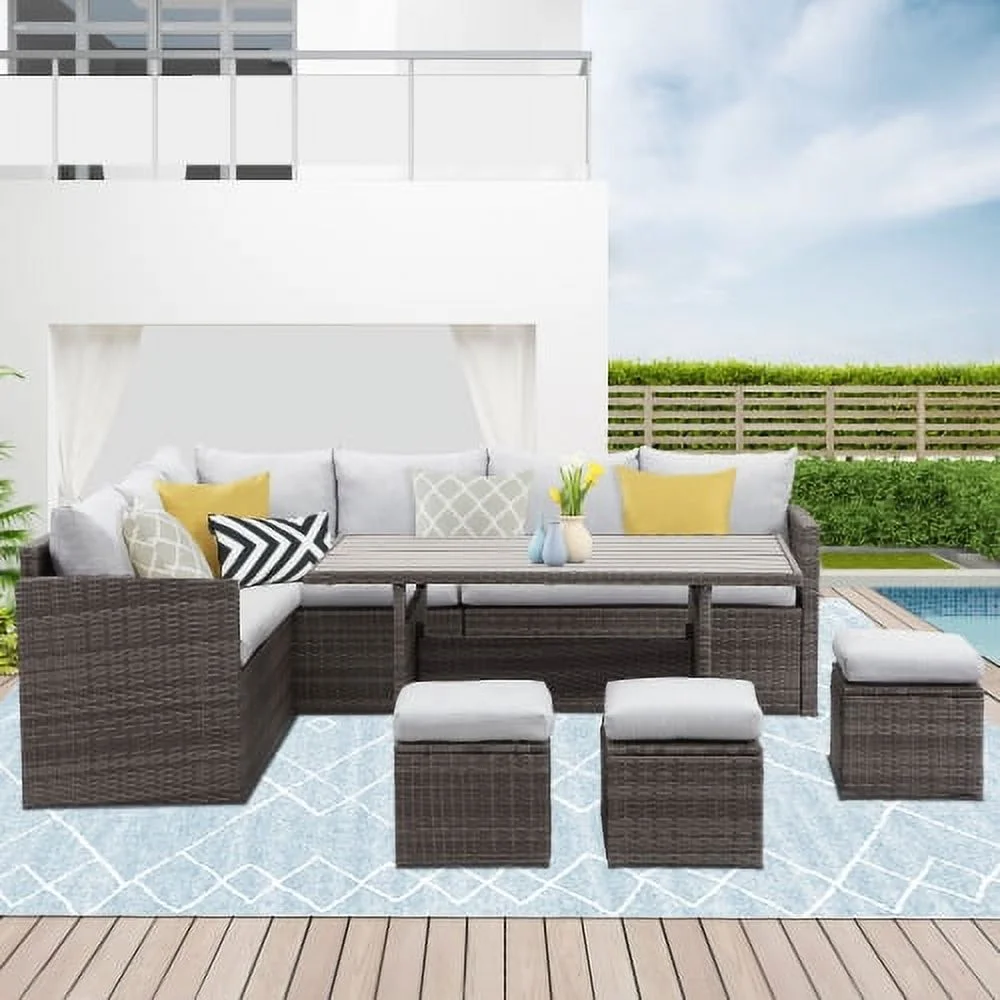 Buumin Grey Wicker Modular Sofas Furniture Set Side Table Luxury Couches For Living Room Patio Outdoor