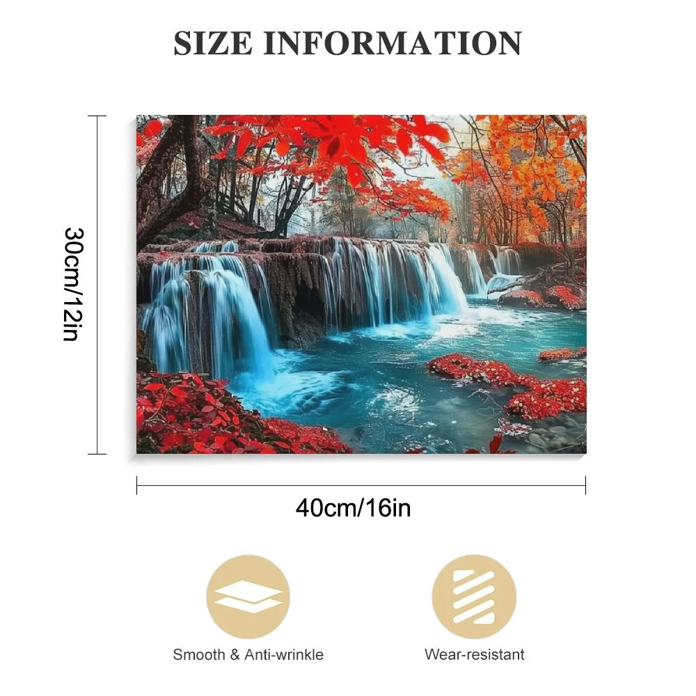 Nawypu  Wall Art Decor Canvas Print Picture Red Forest Waterfalls Modern Landscape Tree for Living Room Bedroom Kitchen Office Home Decorations Stretched and Framed Ready to Hang