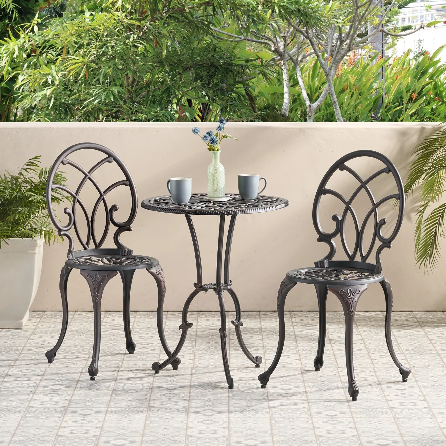 Comfortable  Stylish  and Durable Elegant 3pc Cast Aluminum Charleston Bistro Set for Outdoor Patio Dining or Relaxing - Perfect Furniture for Enjoying the Outdoors