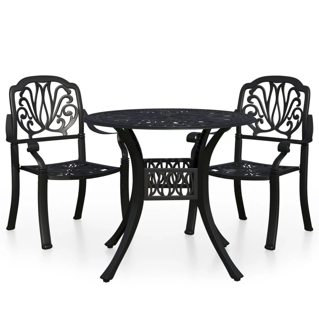 3 Piece Bistro Set Cast Aluminum Black