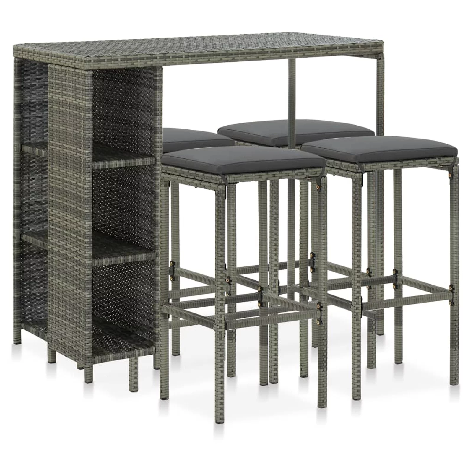 Walmeck 5 Piece Patio Bar Set with Cushions Poly Rattan Gray