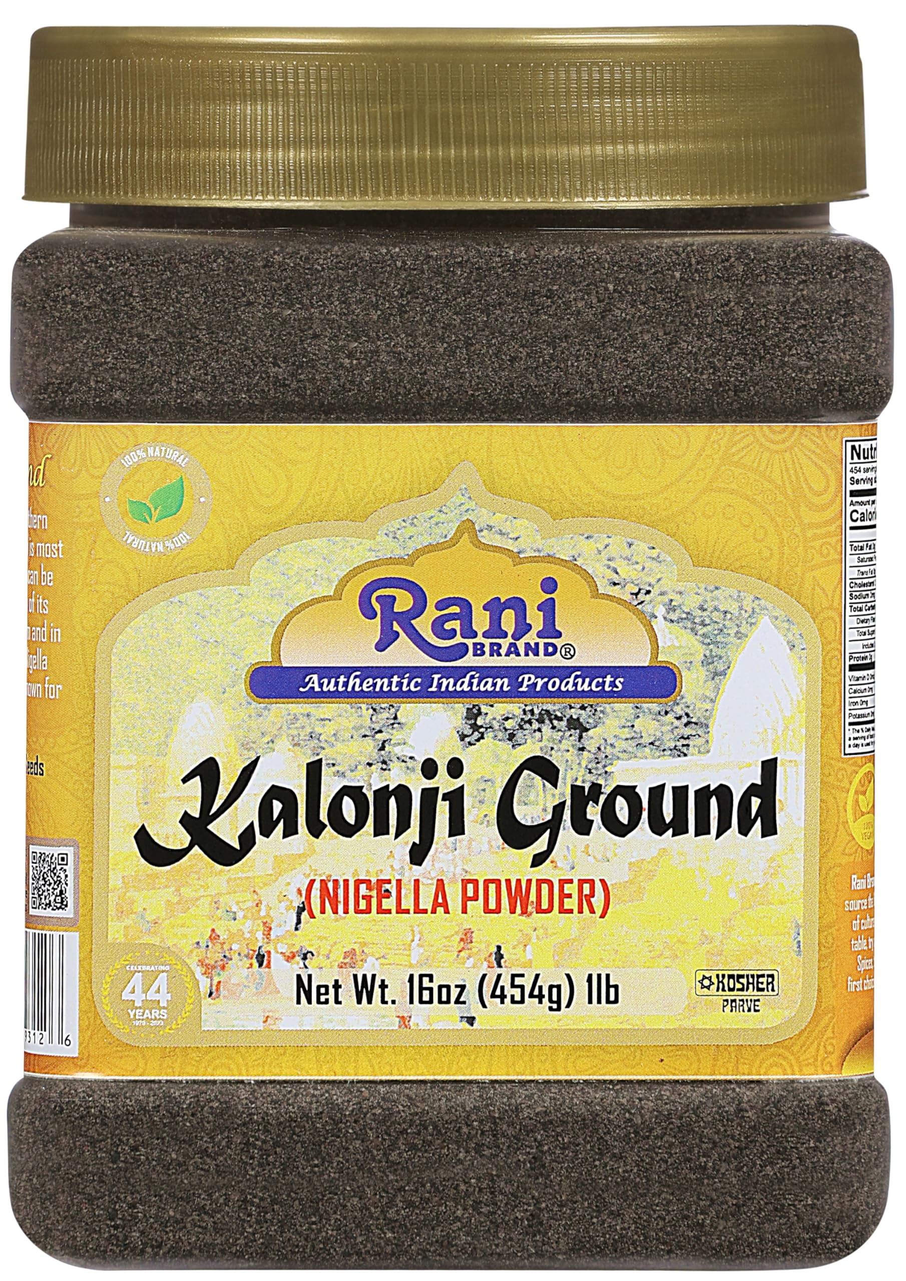 Rani Kalonji (Black Seed, Nigella Sativa, Black Cumin) Ground, Powder 16oz (1lb) 454g PET Jar ~ All Natural | Gluten Friendly | NON-GMO | Vegan | Kosher | Indian Origin
