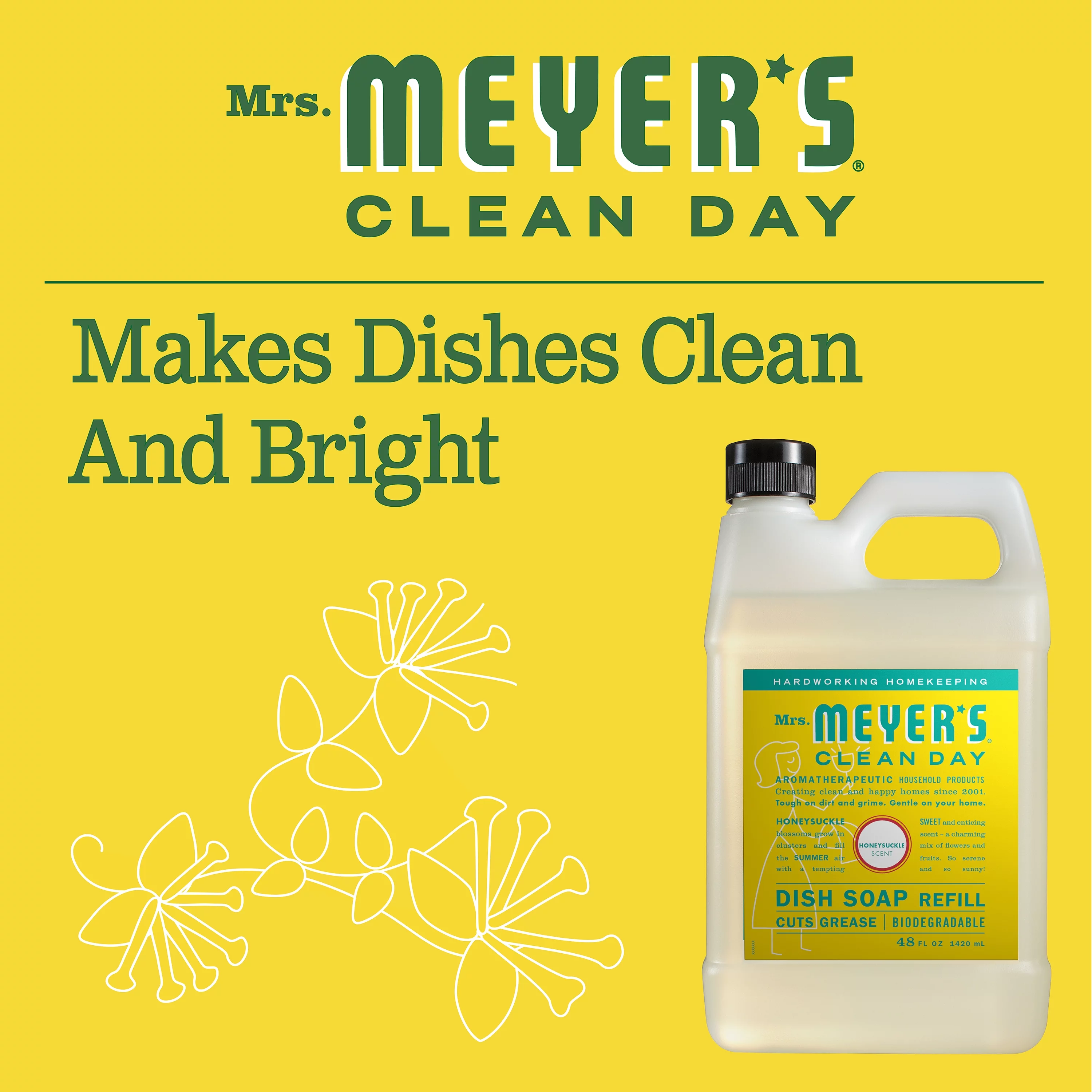 Mrs. Meyer's Liquid Dish Soap Refill, Honeysuckle , 48 OZ