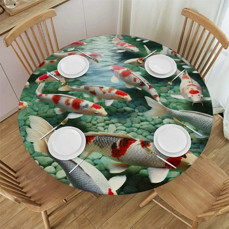 cbxzyzzc  Round Tablecloth, Koi Fish Tablecloth for Side Table, Calming Pond Aqua Animals, for Indoor Outdoor