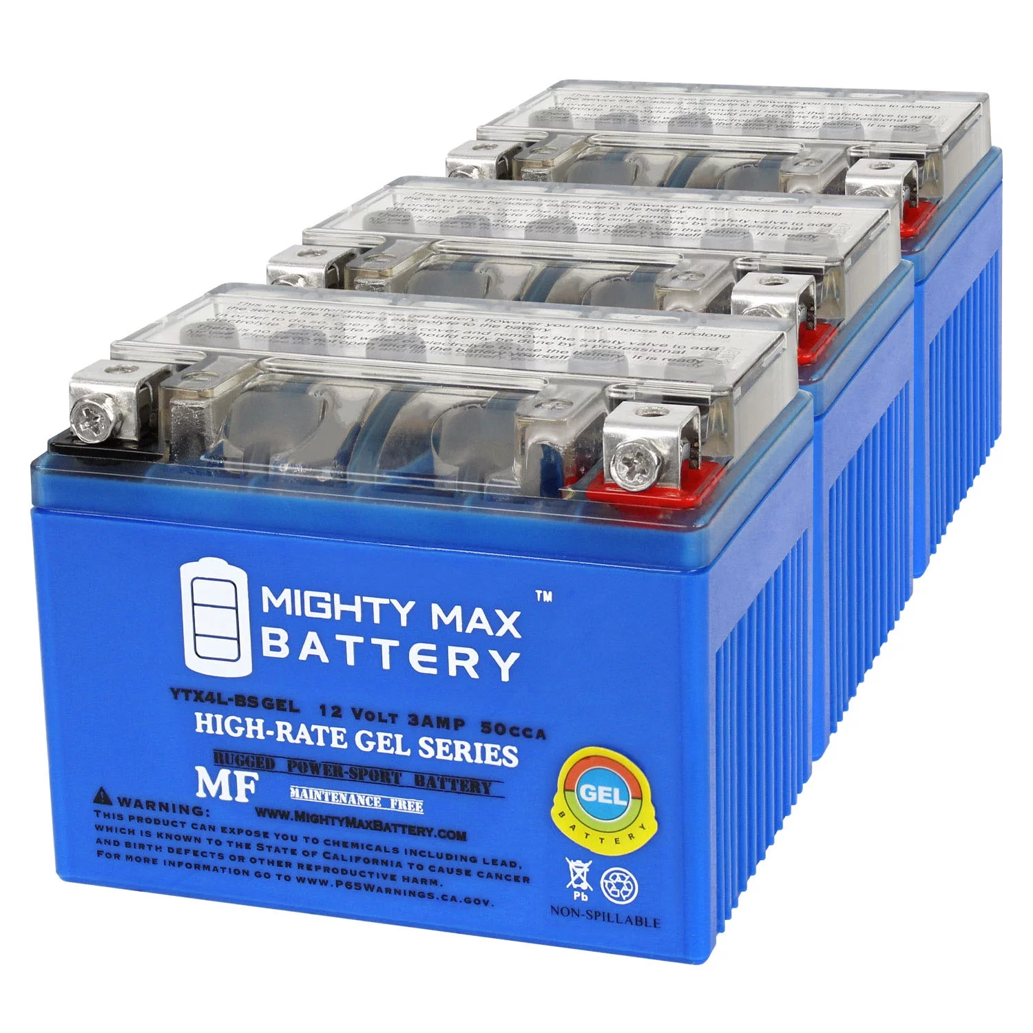YTX4L-BSGEL 12V 3AH GEL Replacement Battery compatible with ATV Snowmobile Mowers PWC Watercraft - 3 Pack