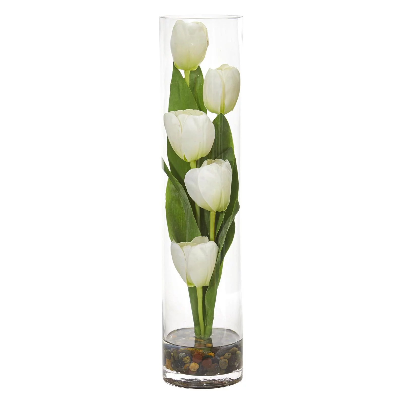 Nearly Natural Tulips Artificial Arrangement in Cylinder Vase