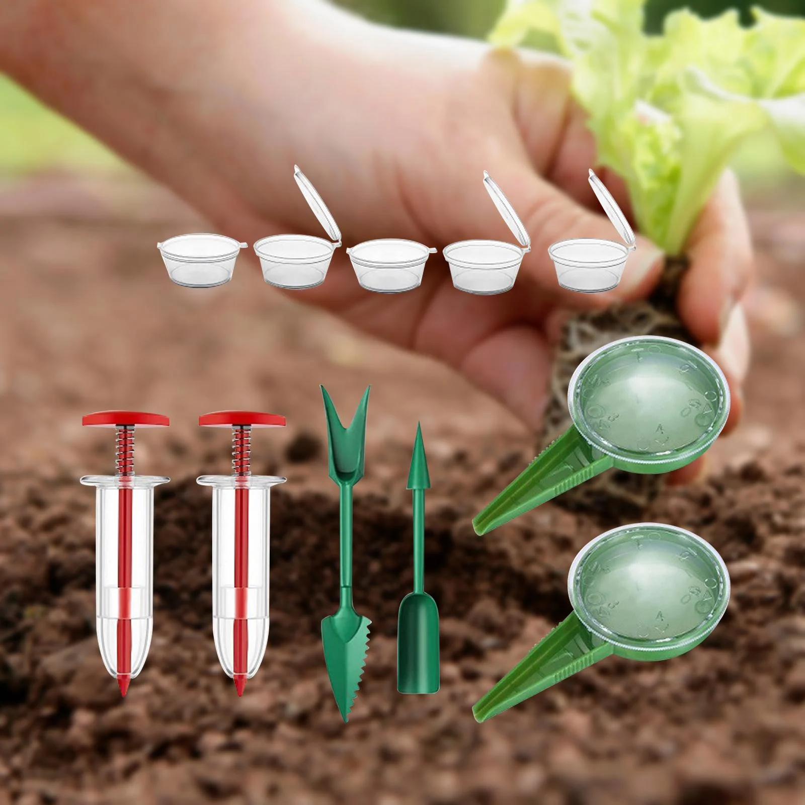 SunniMix Mini Seed Spreader Set Gardening Tools Reusable Transplanting Tool Planter Tool 5 Clear Boxes
