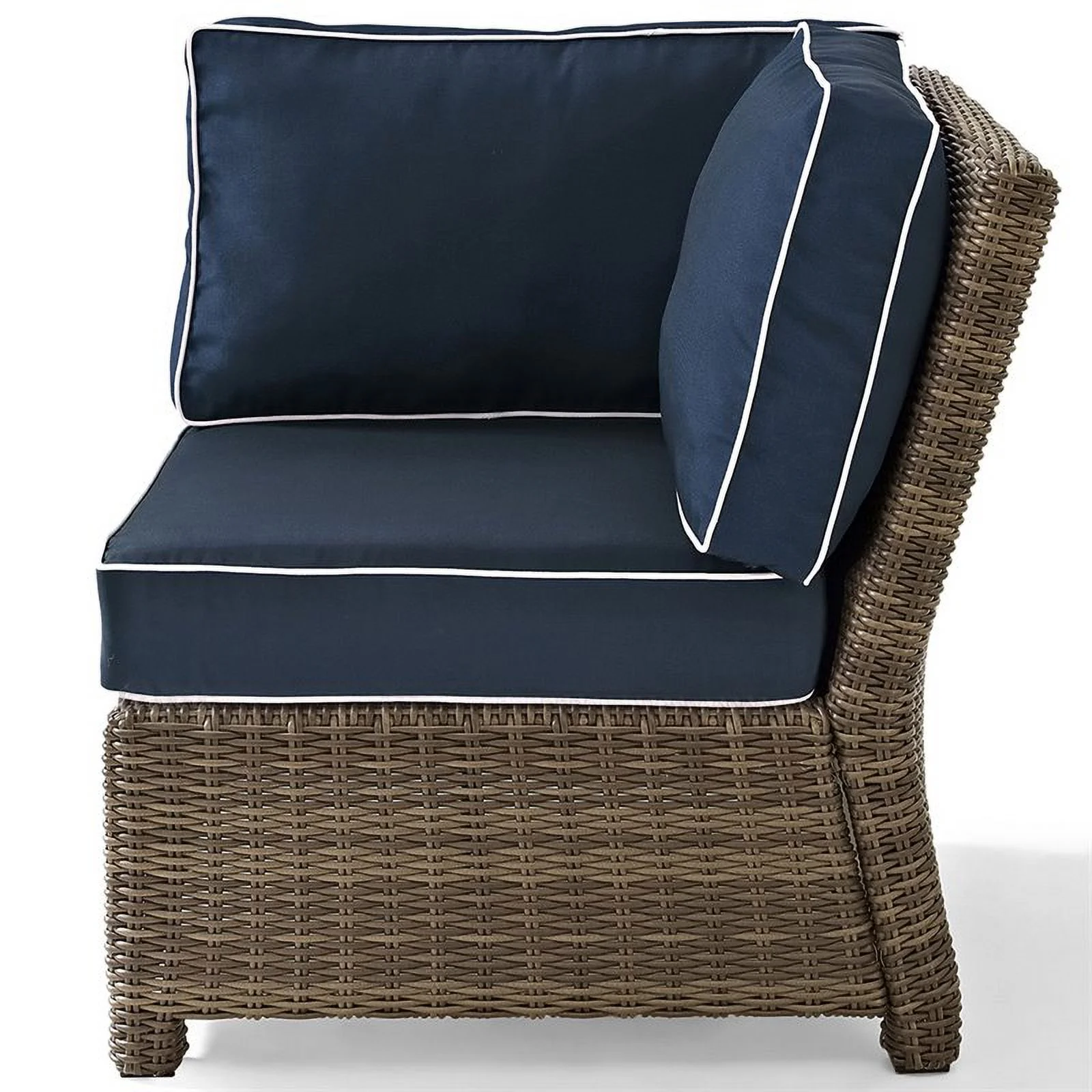 Afuera Living Modern Wicker Corner Patio Chair in Brown and Navy
