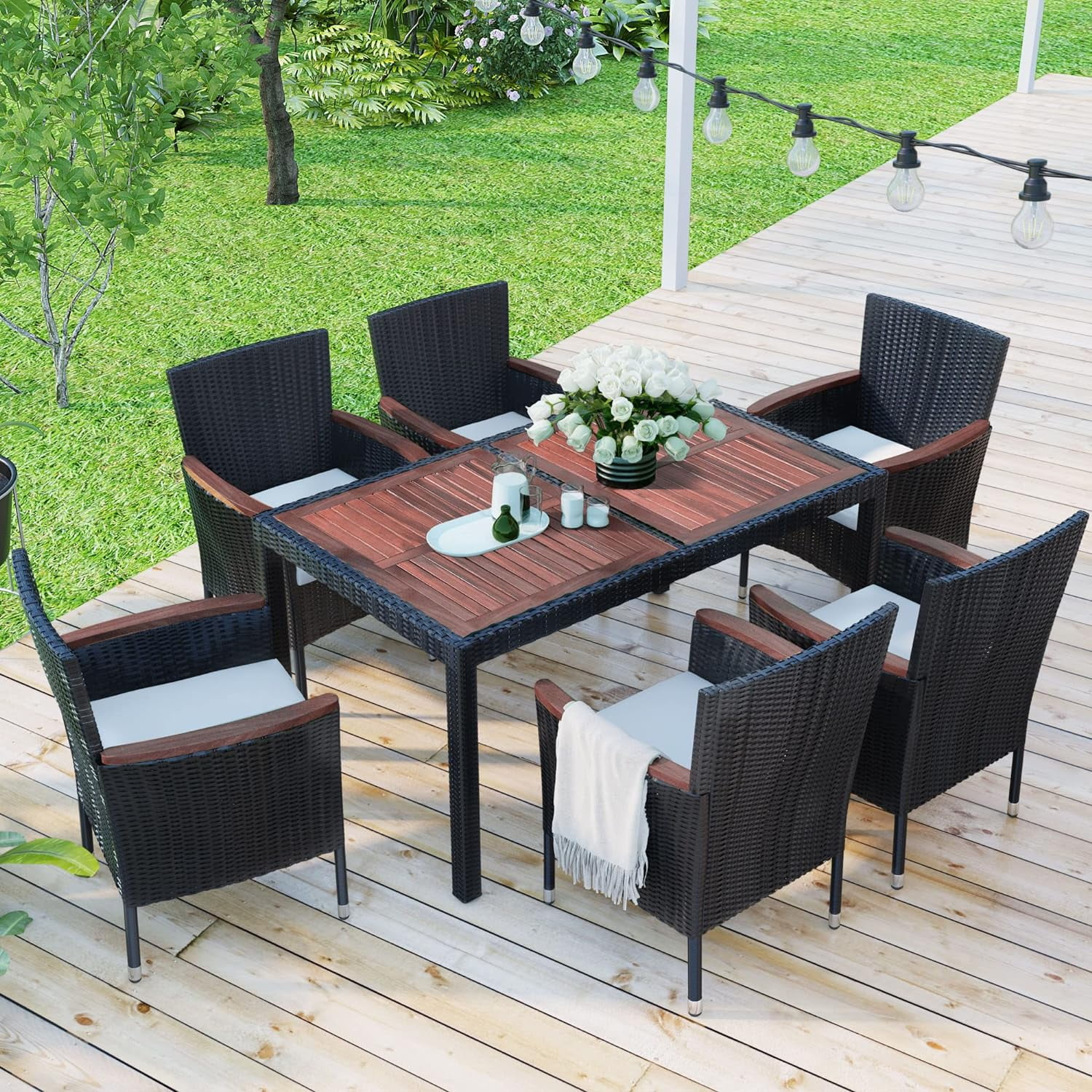 Patio Dining Set,Outdoor PE Rattan Wicker Patio Dining Table And Chairs Set For Garden Backyard Deck Poolside,Reddish-Brown