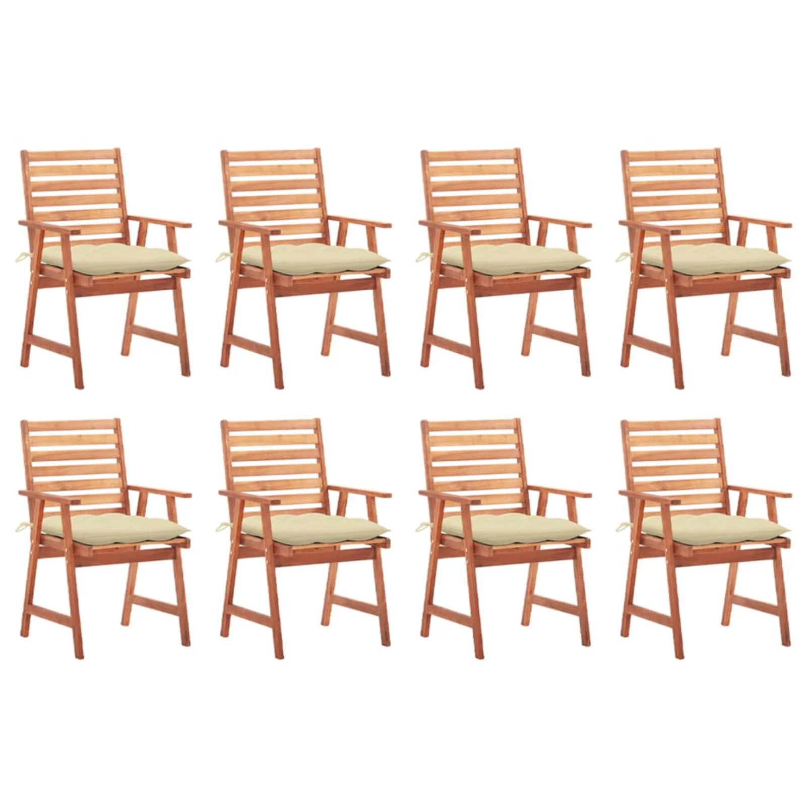 Anself 8 Piece Garden Chairs with Cream Cushion Aacia Wood  Dining Chair for Patio, Balcony, Backyard,  Furniture 22 x 24.4 x 36.2 Inches (W x D x H)