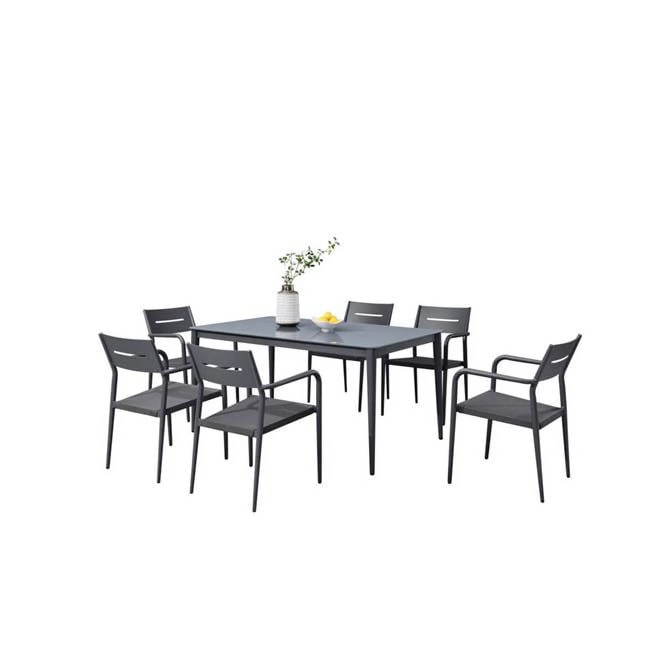Blue Wave NU6898A 7 Piece Bali Contemporary Outdoor Patio Dining Set, Box A - Slate Gray