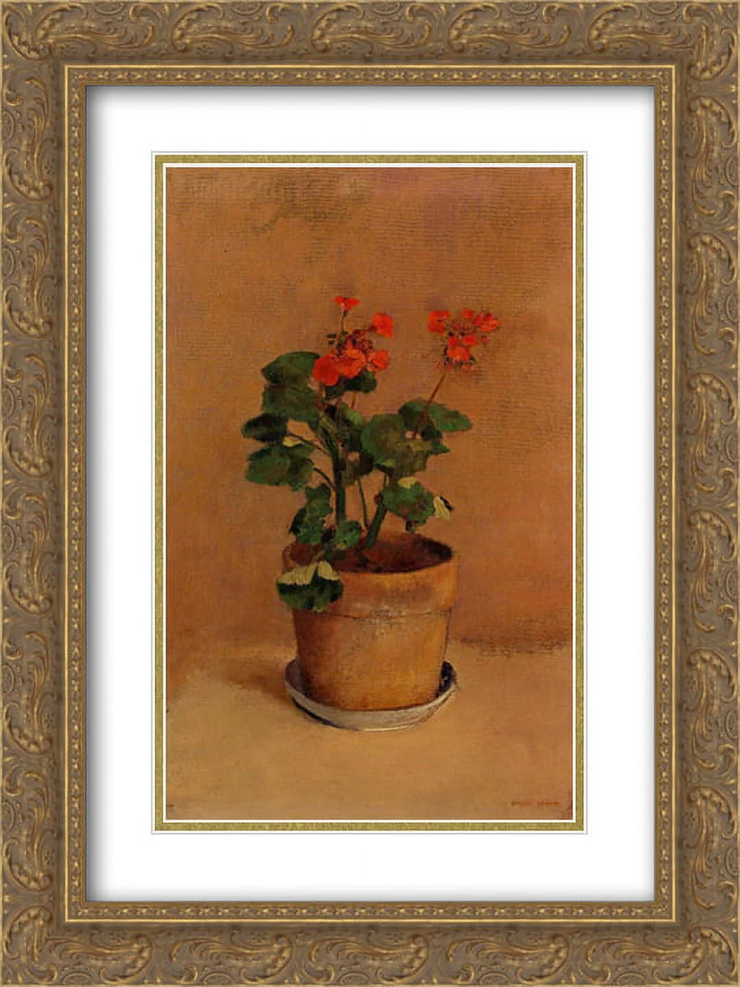 Odilon Redon 2x Matted 18x24 Gold Ornate Framed Art Print 'A Pot of Geraniums'