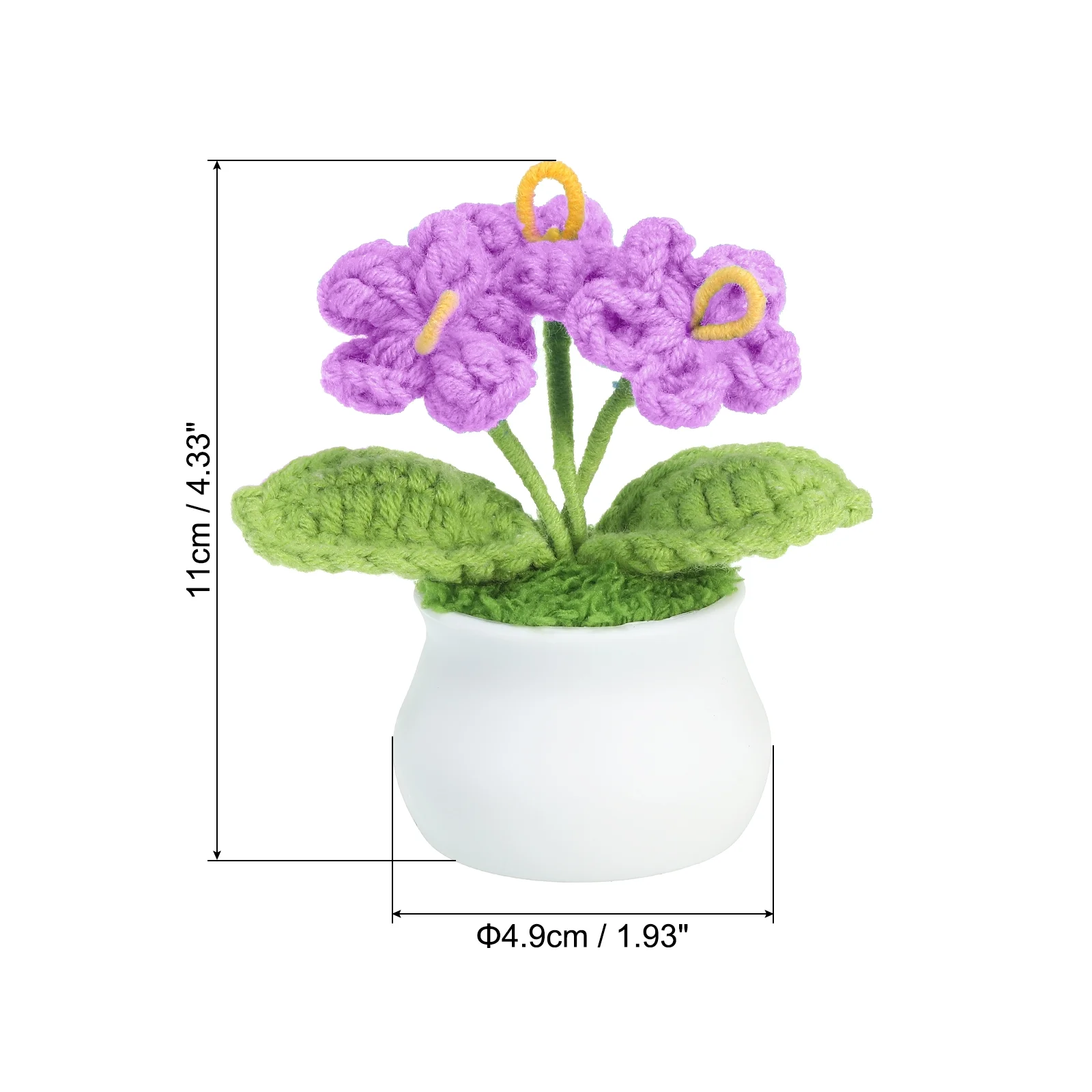 Uxcell Crochet Flowers Handmade Knitted 3 Head Forget Me Not Artificial Flowers with Stem, Purple