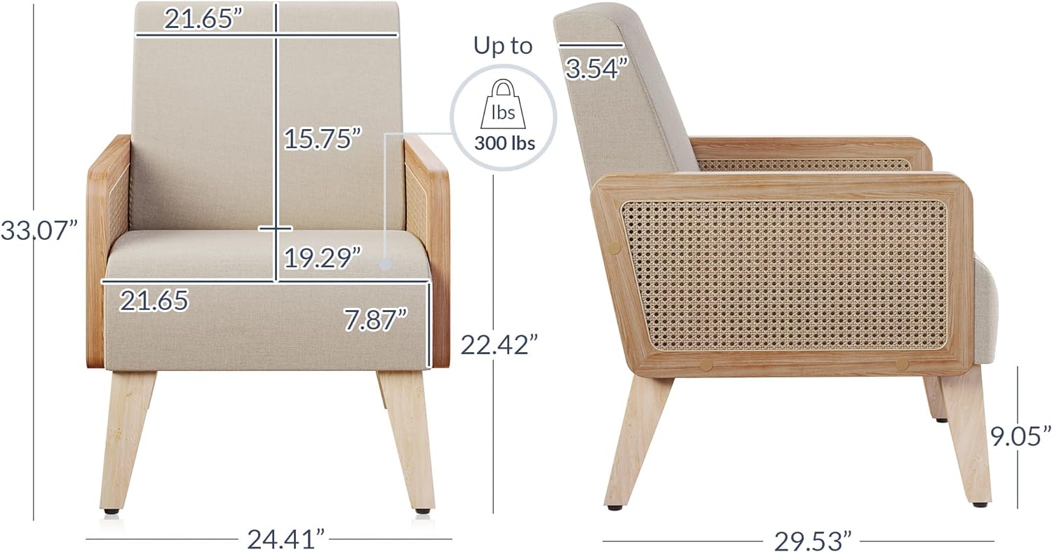 Black Modern Counter Height Bar Stools Set of 3 with Natural Rattan Cane and Solid Wood Backs, 29 Inch Upholstery with Metal Chrome Legs Mid Century Bar Chairs