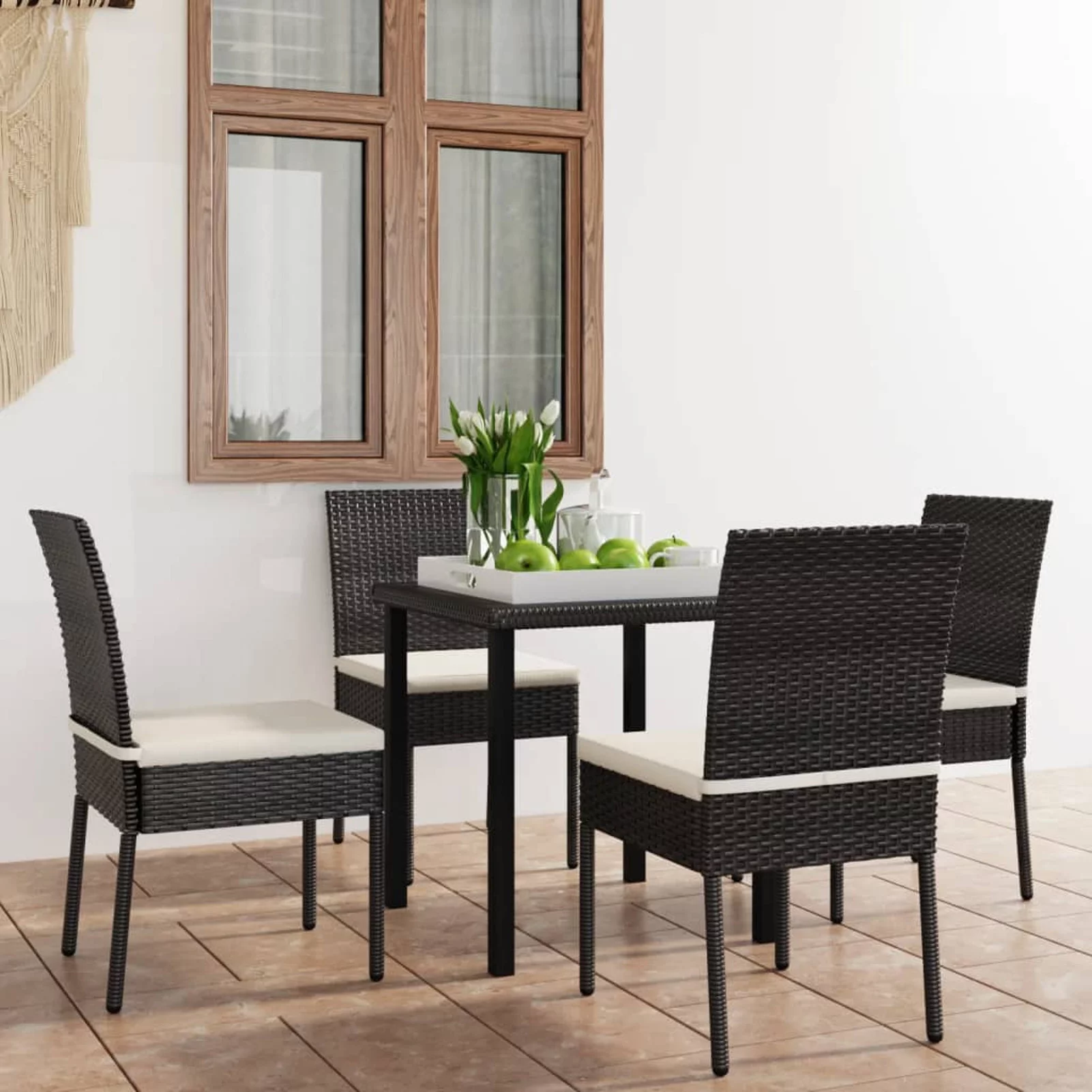 Walmeck 5 Piece Patio Dining Set Poly Rattan Black