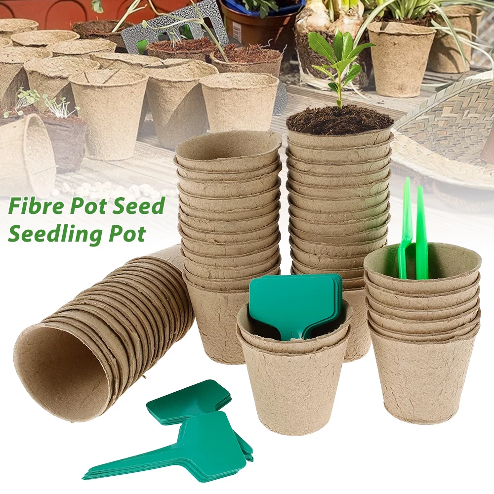50pcs Biodegradable Nursery Pots Round Paper Peat Flower Vegetable Seedlings Nursery Cup Eco-Friendly Garden Supplies