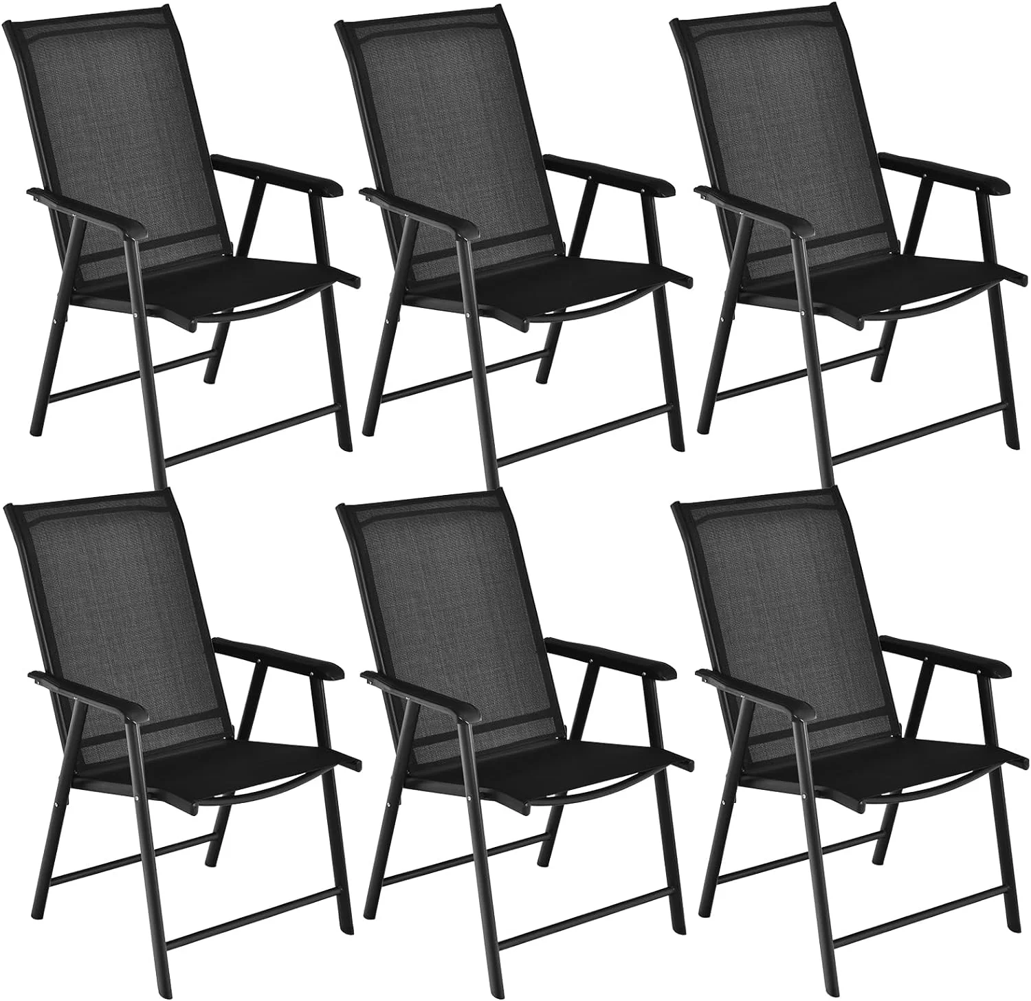 S AFSTAR Folding Patio Chairs Set of 6, Metal Textilene Patio Dining Chairs with Armrests, 330LBS Load, 6 Pack Portable Sling Chairs Outdoor Deck Lawn Chair for Garden Backyard Porch (Set of 6, Black)