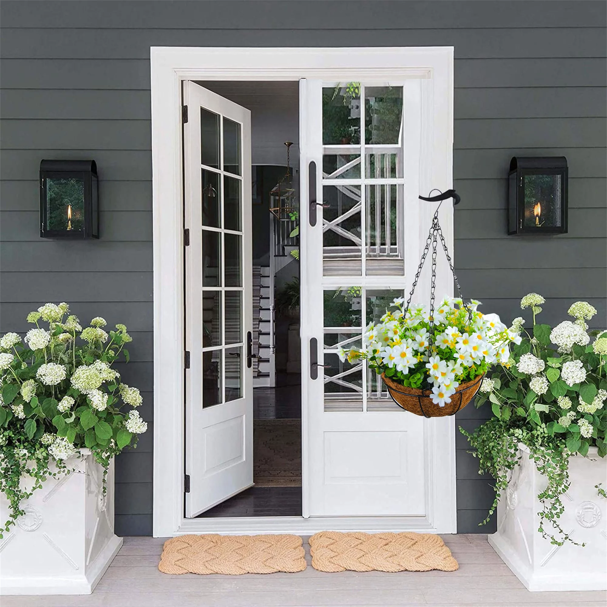 Artificial Hanging Flowers in Basket Fake Silk Flowers in Basket