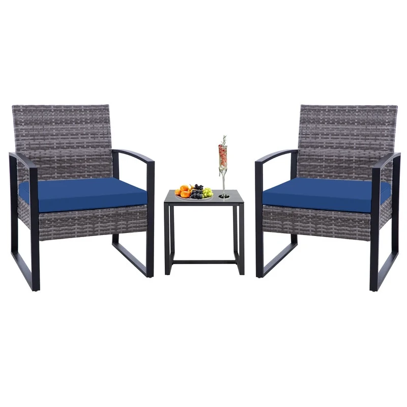 3 Piece Patio Set Chairs Bistro Set Rattan Conversation Set