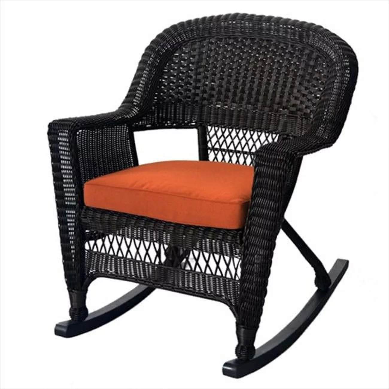 W00201R-A-2-FS016 Espresso Rocker Wicker Chair With Orange Cushion - Set 2