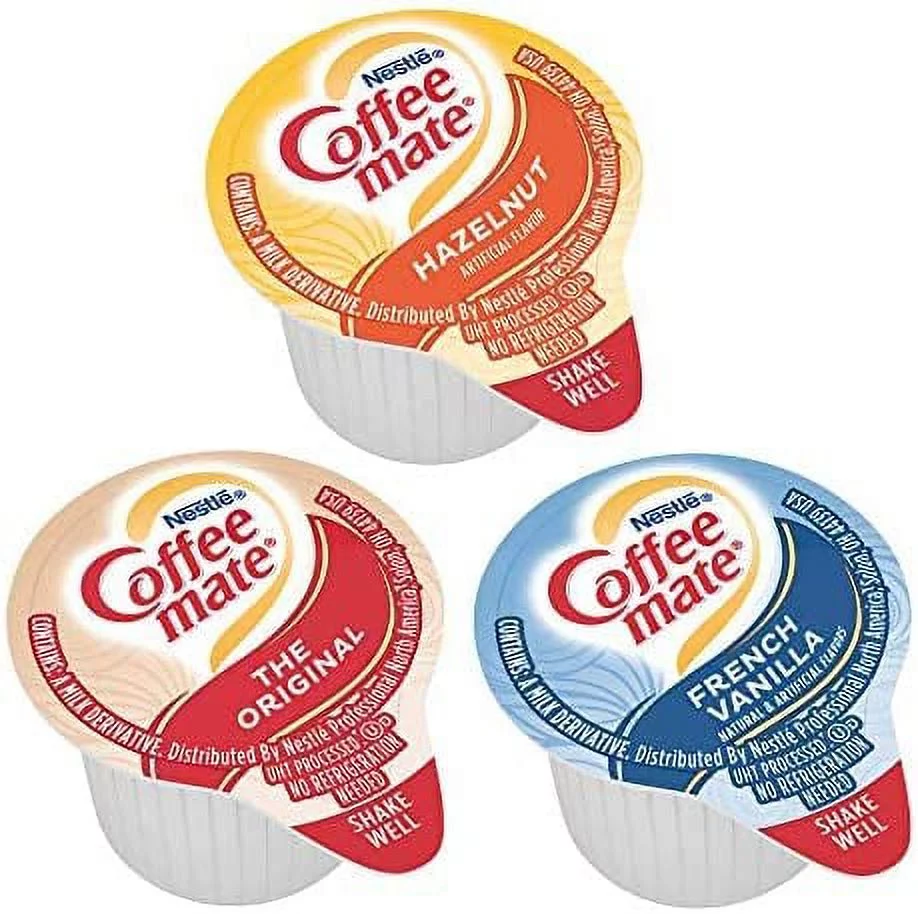 Coffee mate Liquid Creamer Singles Variety Pack, Individual Creamers Singles, Original, French Vanilla, Hazelnut, 3 Flavors x 60 ct, 180/Box
