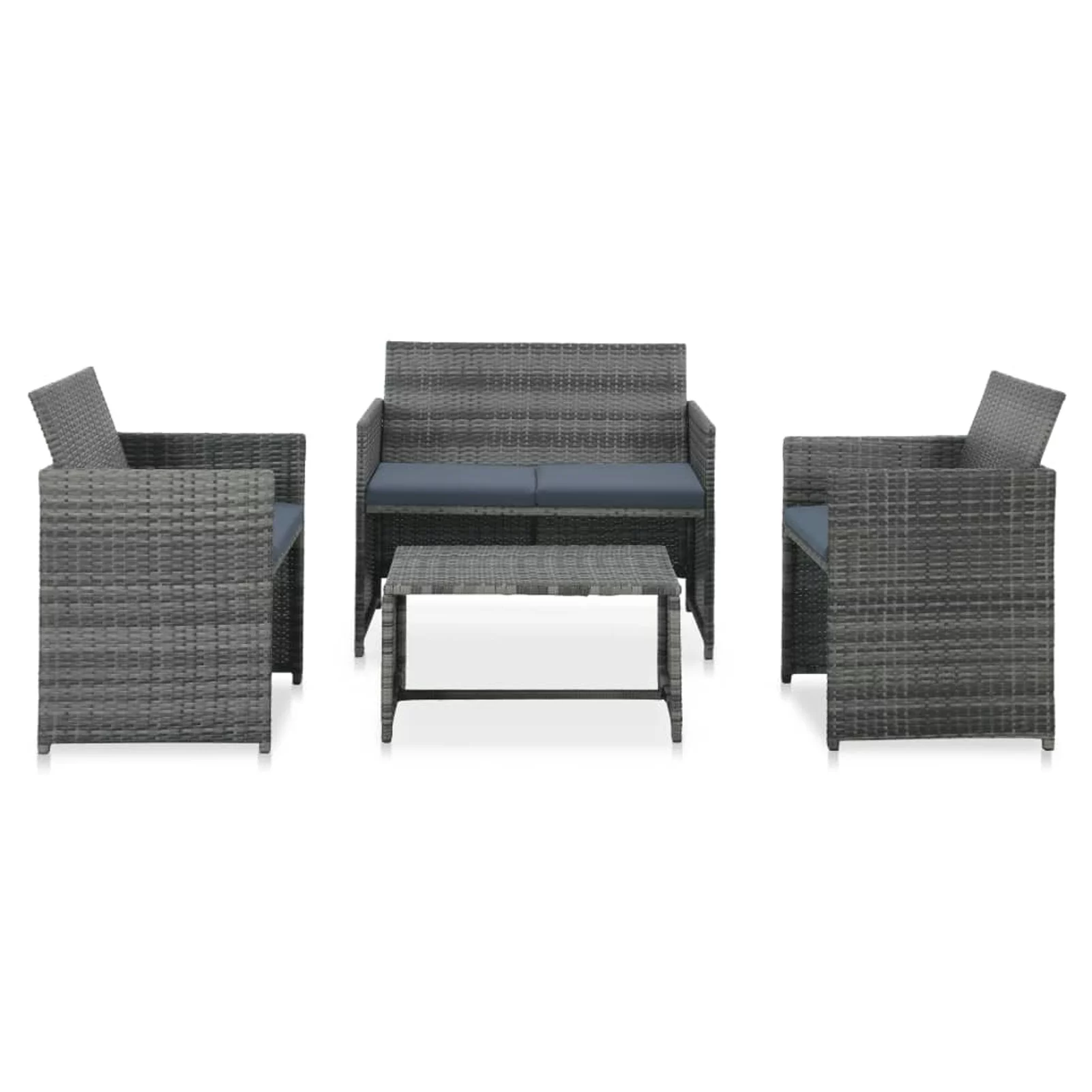 Dcenta 4 Piece Patio  Set Cushined 2-Seater Sofa with 2 Single Sofas and Coffee Table Conversation Set Poly Rattan  Sectional Sofa Set for Garden, Balcony, Lawn, Yard, Deck