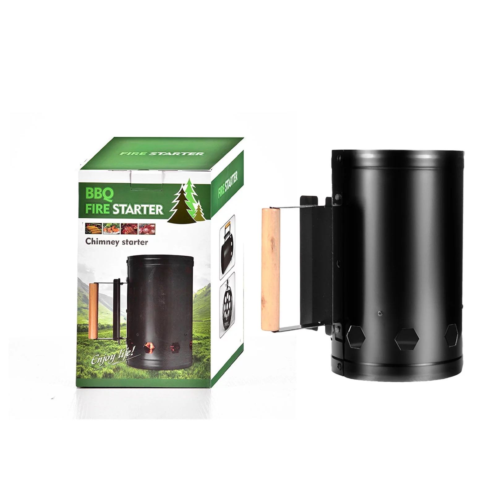 Goldmeet Charcoal Chimney Starter Heat Resistant Stainless Steel Rapid Fire Starter Can for Outdoor Cooking Black
