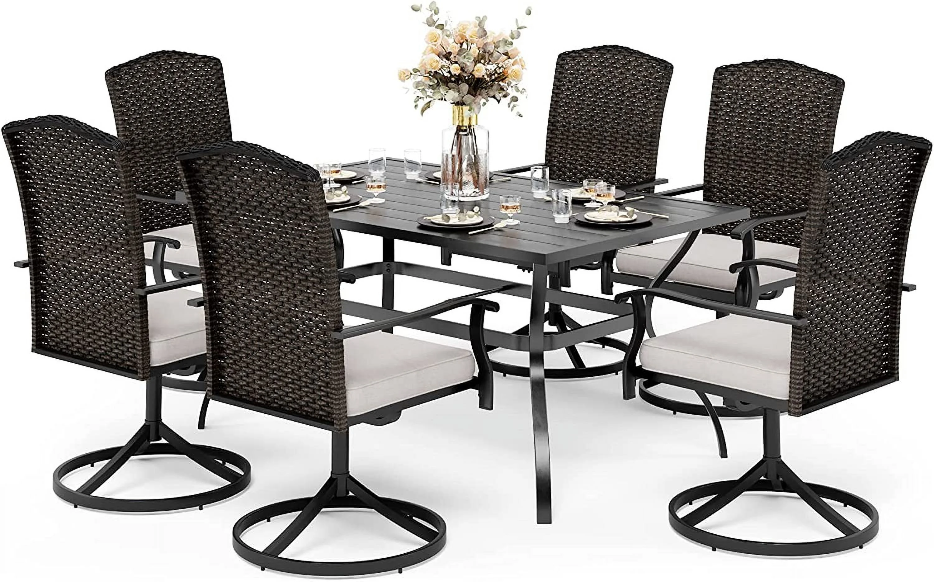 VALLEY Patio Dining Set 5 PCS C Spring Outdoor Dining Sets Wicker Patio Chairs with Cushion 37\u201Dx37\u201Dx28\u201DSquare Table 1.57" Umbrella Hole for Outdoor Kitchen Lawn Garden.