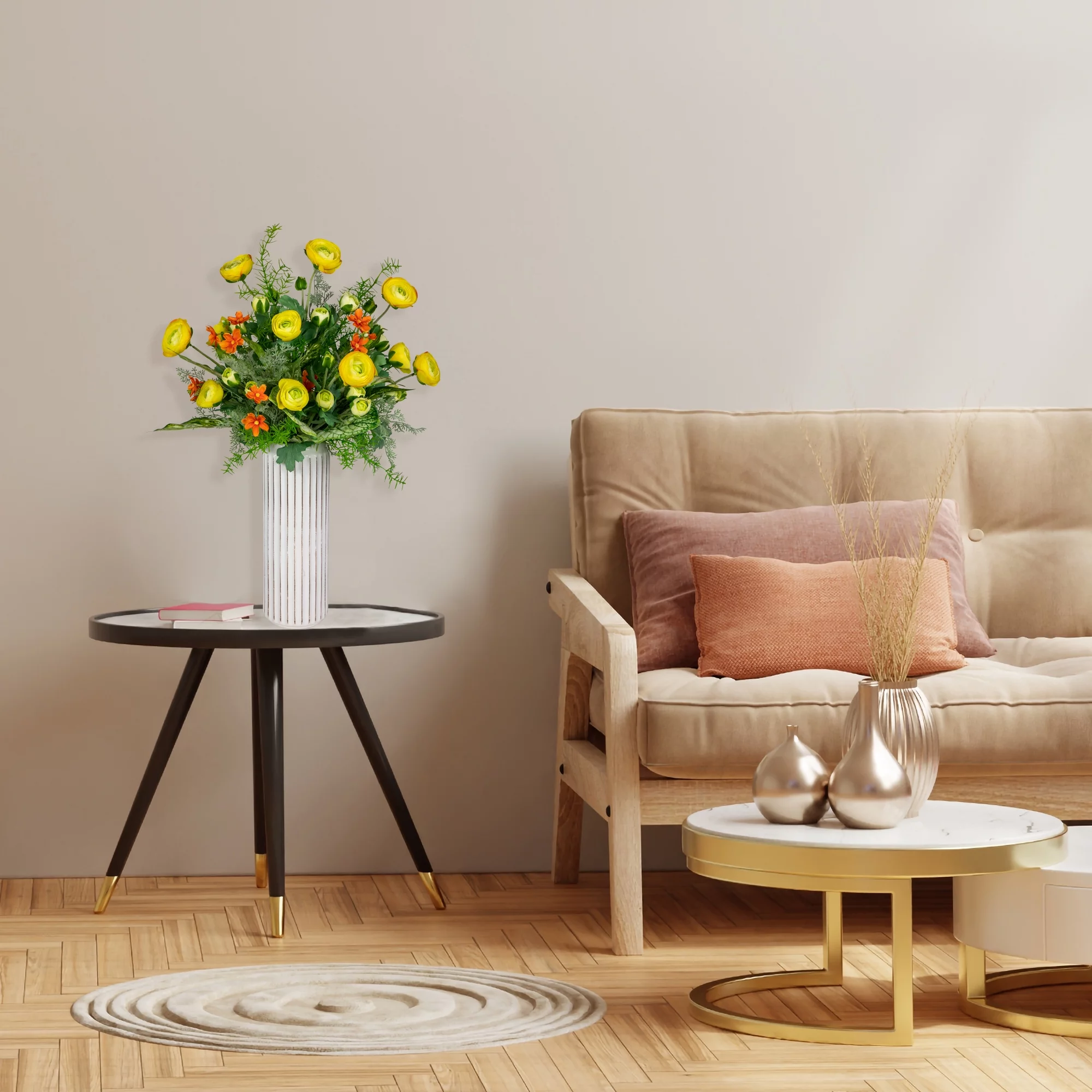 Set of 6 Yellow Ranunculus Artificial Floral Sprays 21