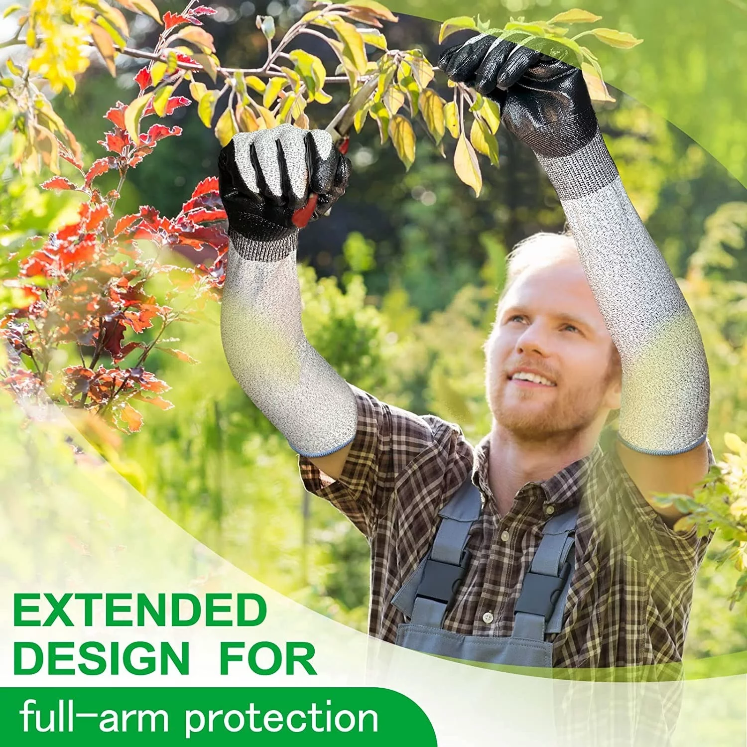 EvridWear Long Gardening Gloves Cut Resistant Sleeves with Anti-slip Nitrile Coated Palm for Gardening and Landscaping