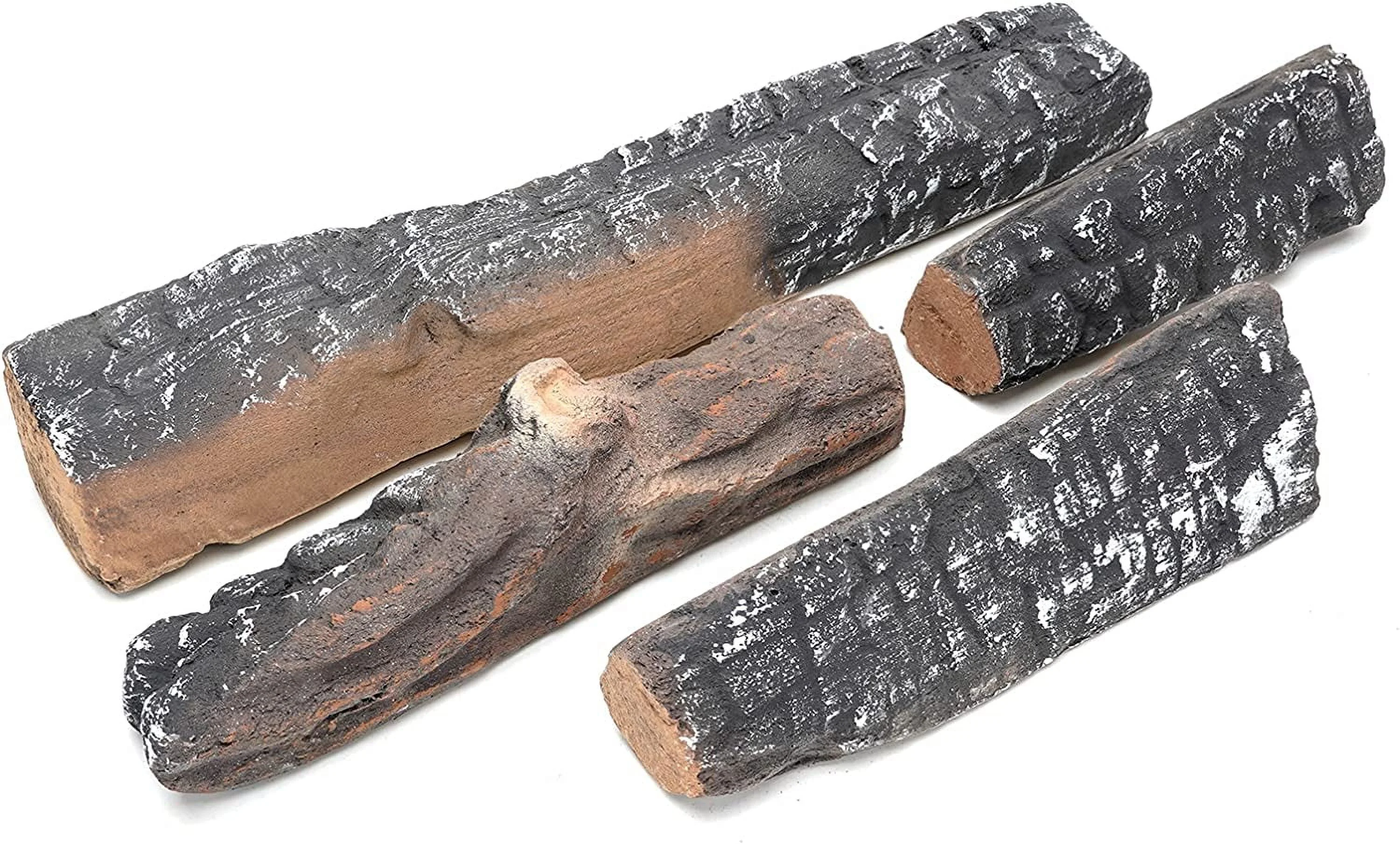 Gas Fireplace Logs - 4 Small Pcs Ceramic Wood Logs and Accessories for All Types of Indoor Gas Inserts, Ventless & Vent Free, Propane, Gel, Ethanol, Electric or Outdoor Fireplaces & Fire Pits