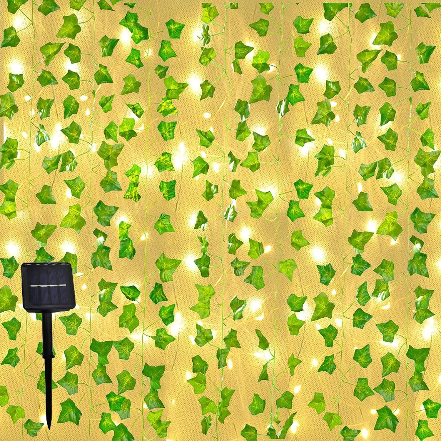 AYUQI Solar Vine String Light Outdoor Waterproof Artificial Vine Hanging Fairy Lights Fake Maple Ivy Leaf Green Rattan with 16.4ft 50LED String Lights for Party Wedding Garden Aesthetic Decor