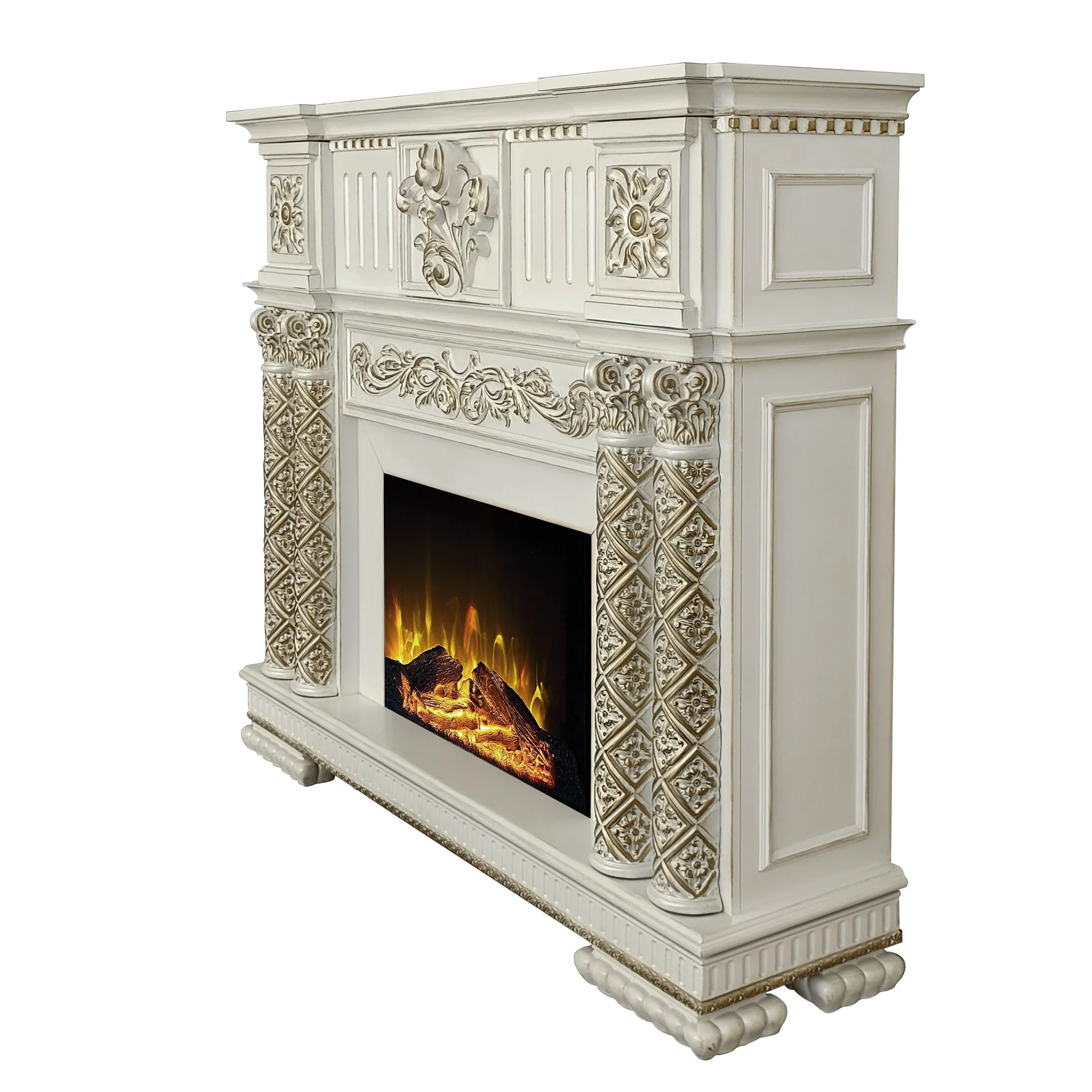ACME Vendome Fireplace in Antique Pearl Finish