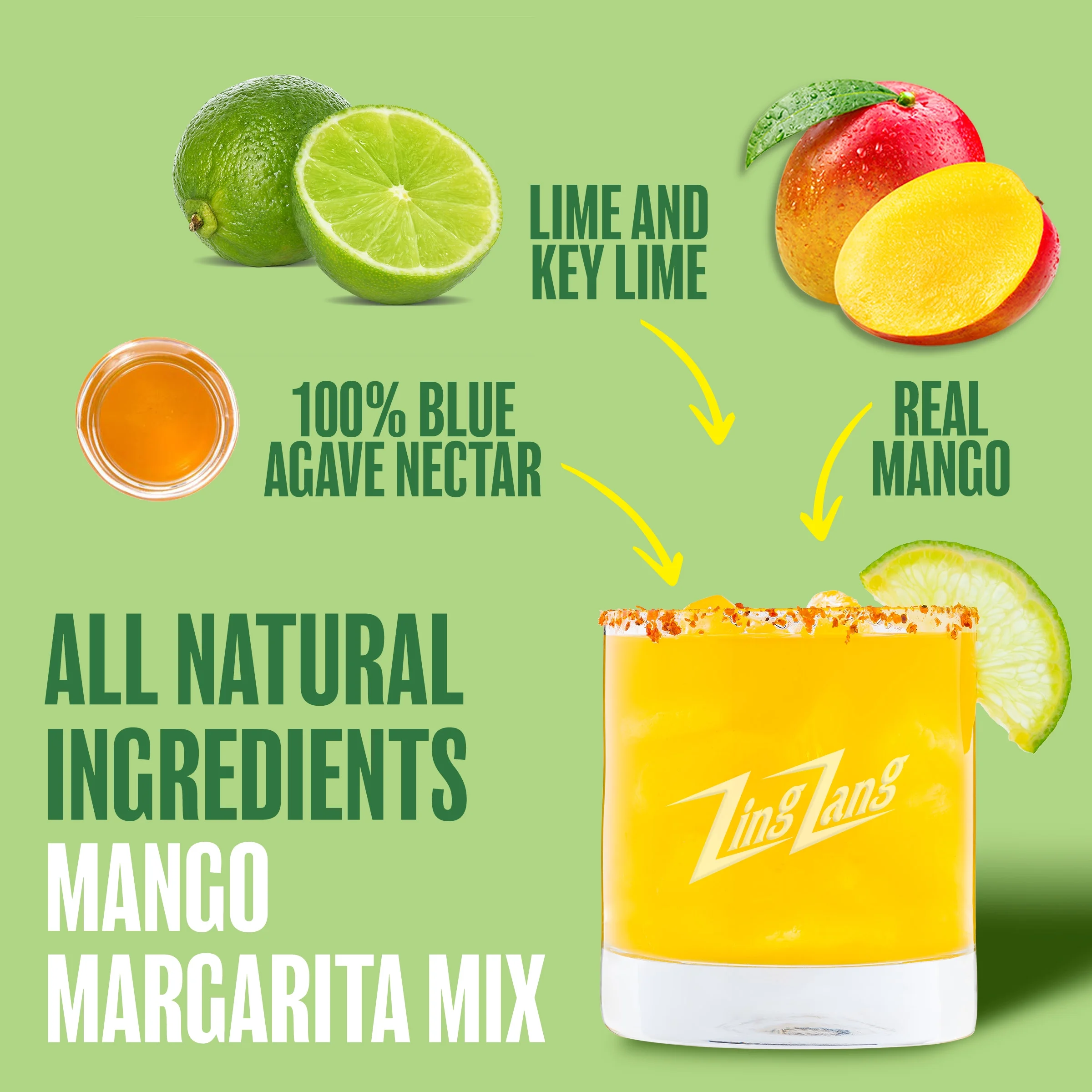 Zing Zang Mango Margarita Mix, Non-Alcoholic Cocktail Mixer, 32 Fl Oz Bottle