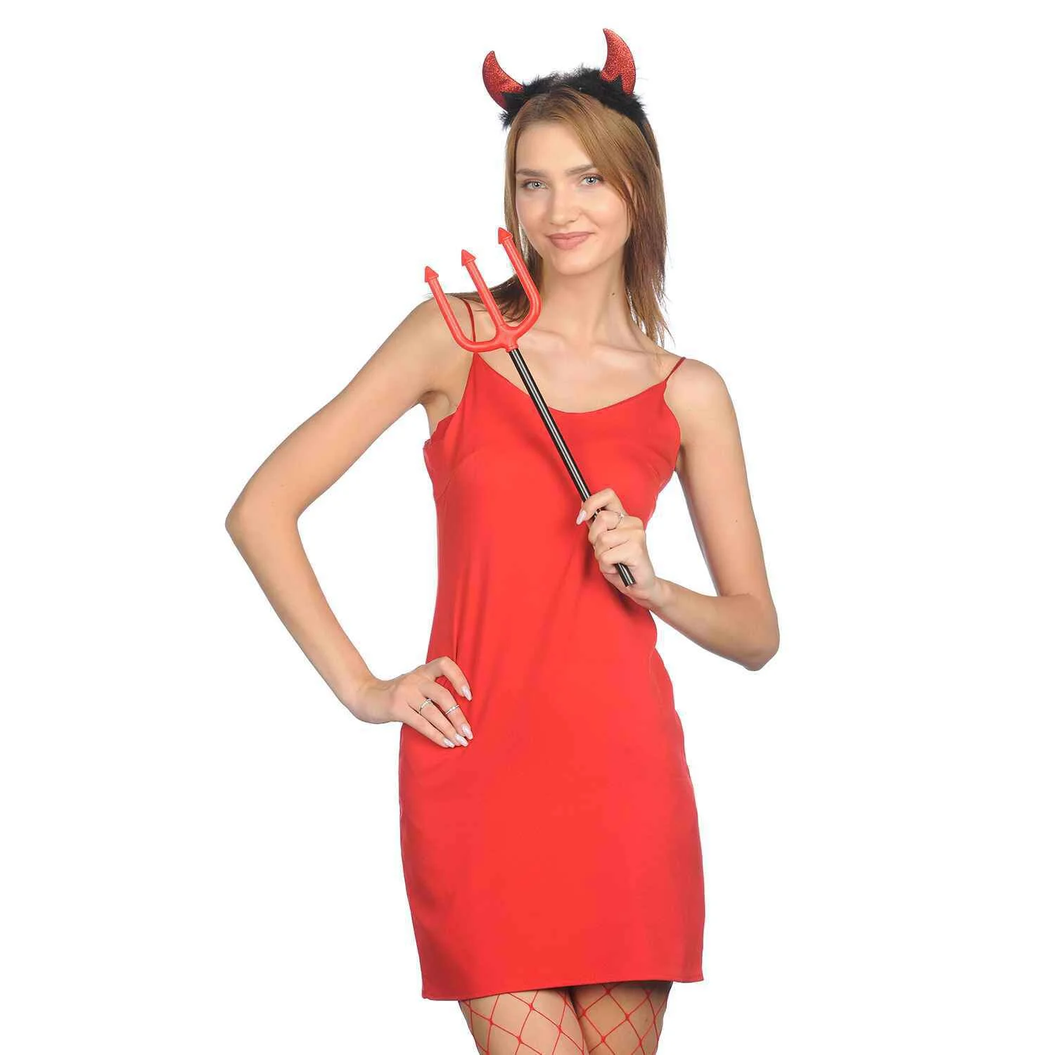 FUNCREDIBLE Devil Horns And Pitchfork | Devil Costume Accessories Set | Glitter Devil Ears Headband | Halloween Fancy Devil Cosplay Outfit Accessories for Women, Men and Kids (Red)