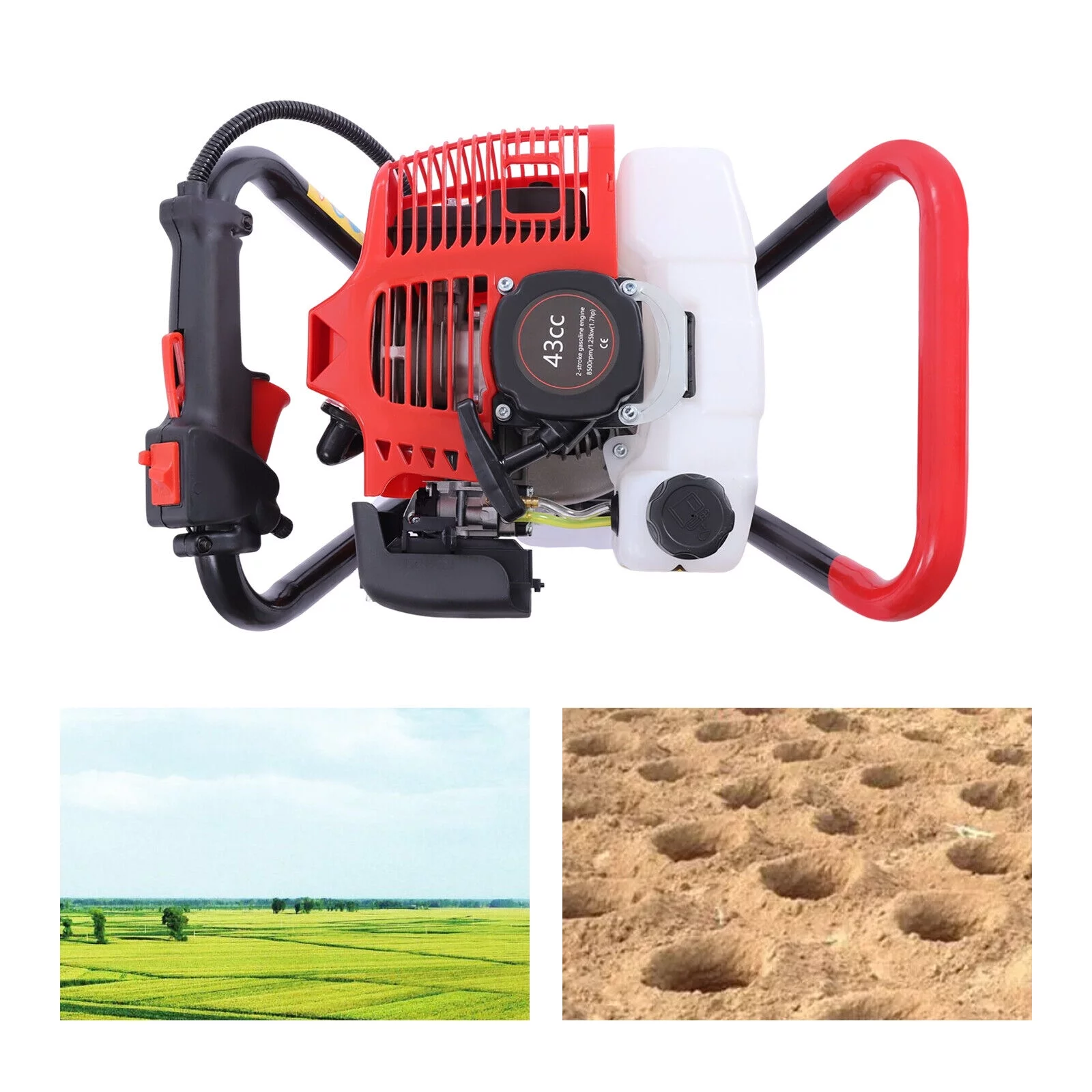 DENEST 2Stroke 43CC Gas Powered Post Hole Digger Tool+Earth Auger Drill Bit 8